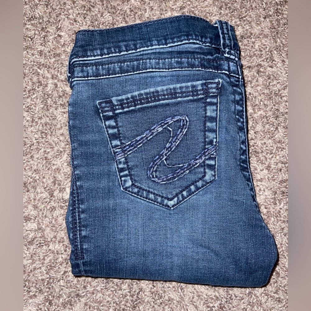 Silver Pixie Low Super Skinny Straight 27 Medium Wash Stretch Denim Jeans
